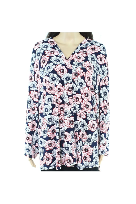 Plus Size Printed 3/4 Sleeve Top Interpid Blue Combo 3X