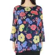 Charter Club Plus Size Printed Mesh 3/4 Sleeve Top Intrepid Blue Combo 0X