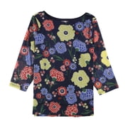 Charter Club Plus Size Printed Mesh 3/4 Sleeve Top Intrepid Blue Combo 2X