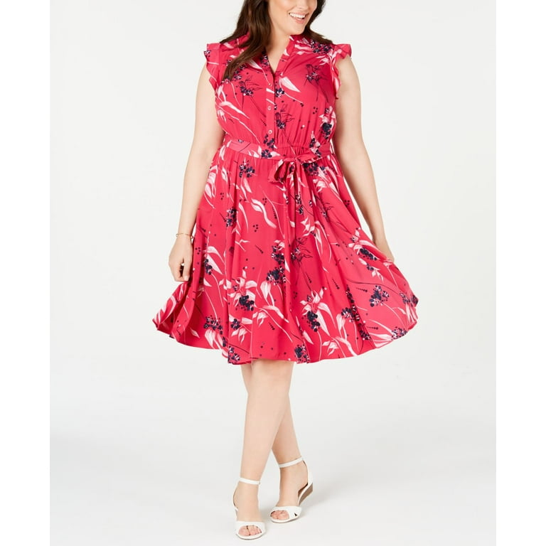 Charter Club Plus Size Printed Ruffle Sleeve Shirtdress Dark Pink 22W Walmart