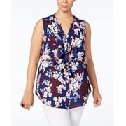 Charter Club Plus Size Ruffled Blouse Tartan Blue Combo 1X
