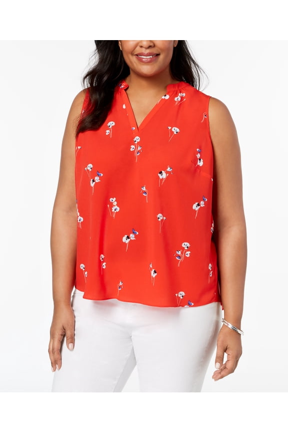 Plus Size Sleeveless Floral Print Blouse Warm Spice Combo 2X