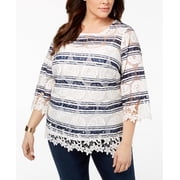 Charter Club Plus Size Striped Lace Blouse Intrepid Blue Combo 3X