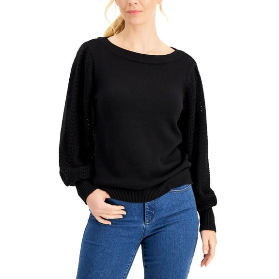 Charter Club Pointelle Blouson Sleeve Sweater Sweat Deep Black M