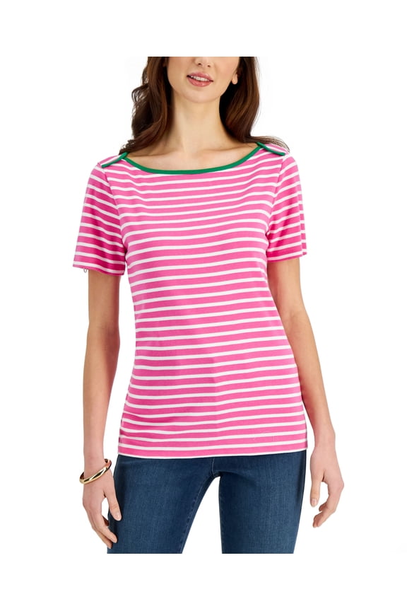 Prima Knit Striped Boatneck Top Pink Shock Combo XL