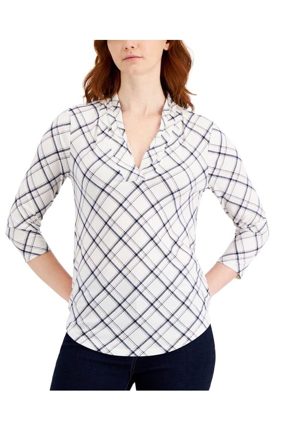 Printed 3/4 Sleeve Knit Top Cloud Combo L