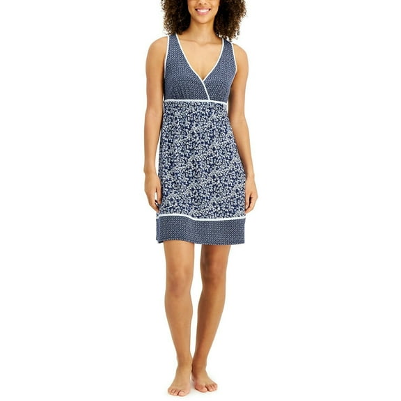 Charter Club Printed Chemise Nightgown, Navy, X-Small