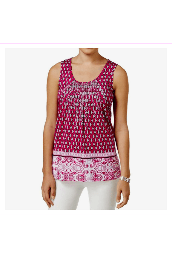 Printed Embroidered Top Royal Fuchsia Combo L