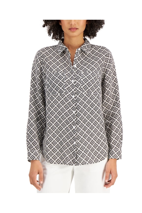 Printed Linen Shirt Bright White Combo S