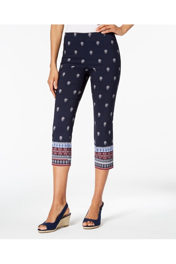 Printed Tummy-Control Capri Pants Womens 12 Blue pants MSRP $59