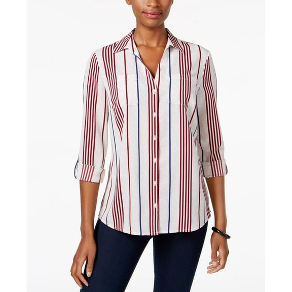 Charter Club Printed Utility Shirt Womens L White shirt MSRP $68