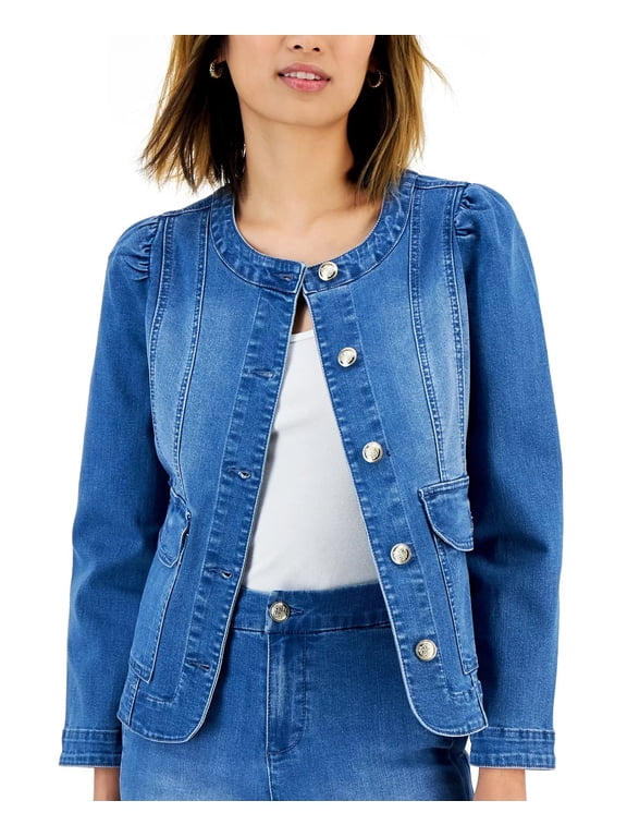 RIO WASH Women's Puff-Sleeve Denim Jacket, US Large