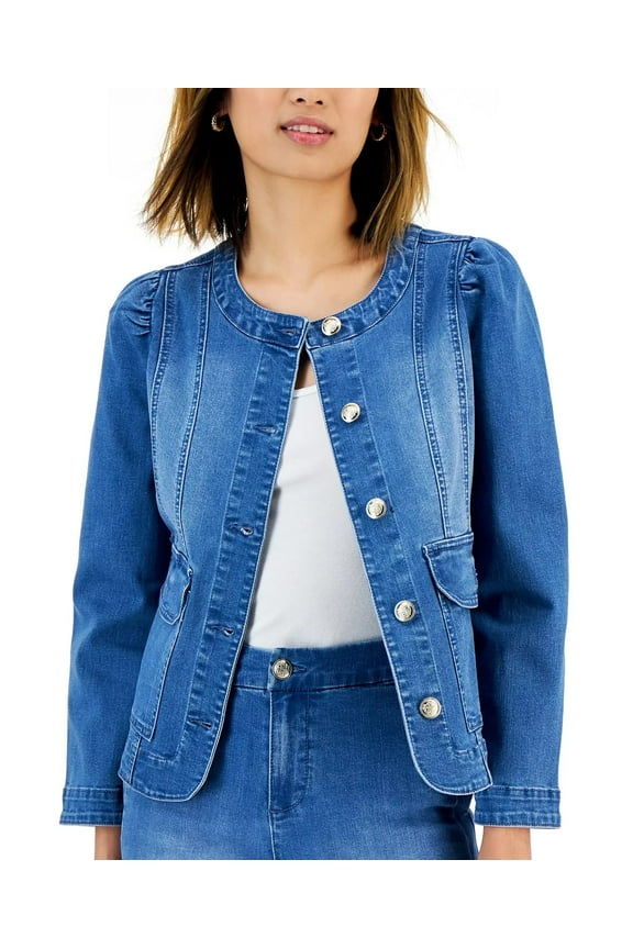 RIO WASH Women's Puff-Sleeve Denim Jacket, US Large