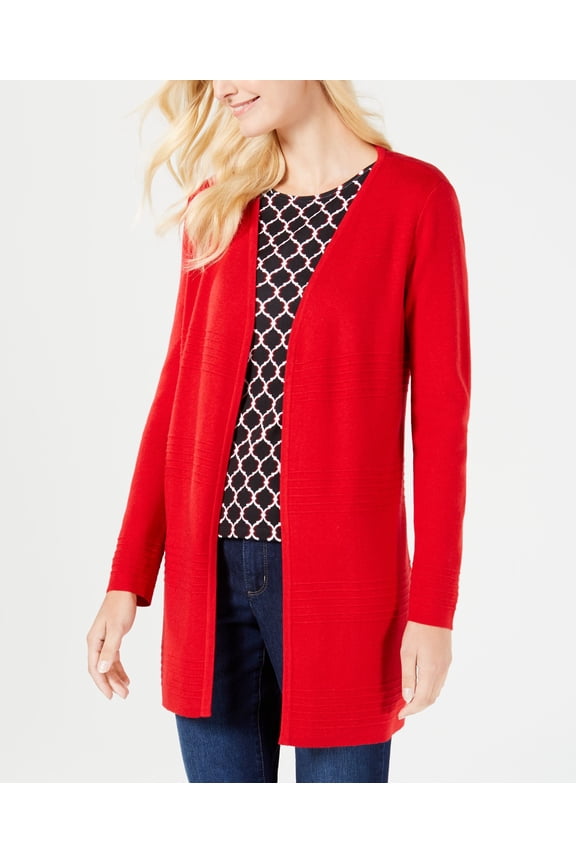 Ribbed Knit Open Front Cardigan Ravishing Red M