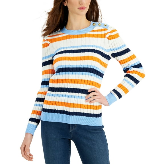 Charter Club Ribbed Striped Sweater Cloud Combo XL
