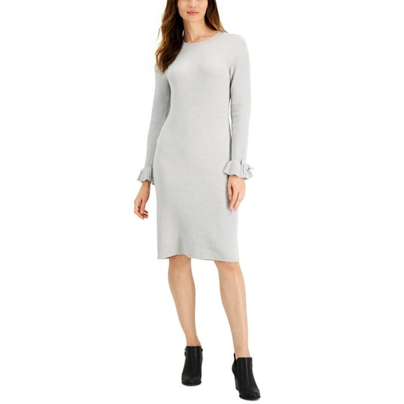Charter Club Ribbed Sweater Dress Grey Slate Heather XL