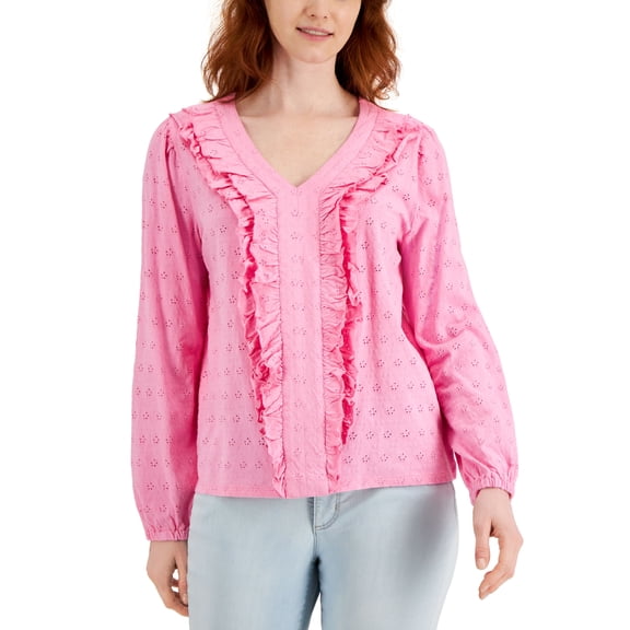 Charter Club Ruffled Eyelet Knit Top Bubble Bath L