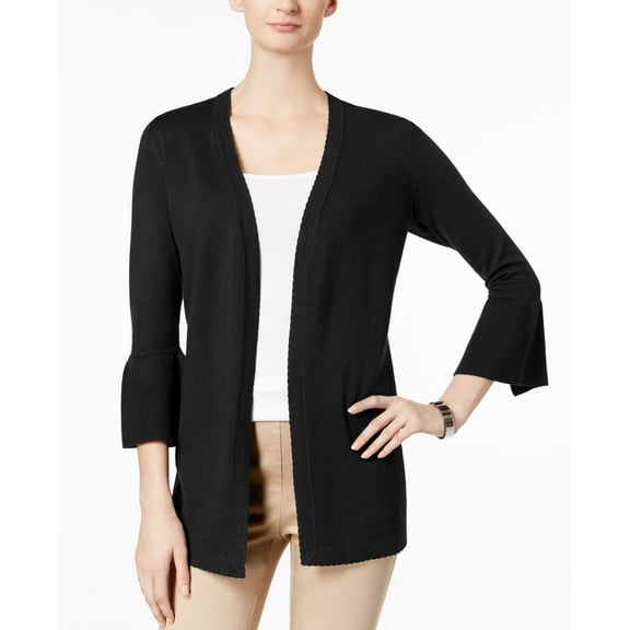 Charter Club Scalloped Bell Sleeve Cardigan Deep Black S