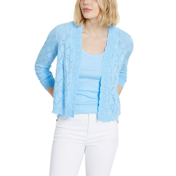 Charter Club Scalloped Open Front Cardigan Pale Blue Glacier M
