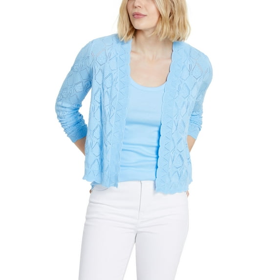 Charter Club Scalloped Open Front Cardigan Pale Blue Glacier M