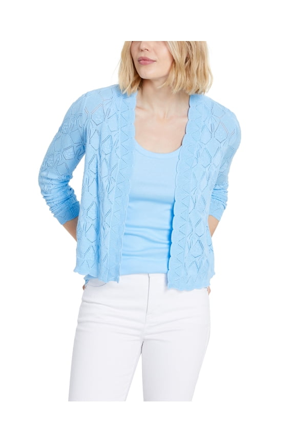 Scalloped Open Front Cardigan Pale Blue Glacier M