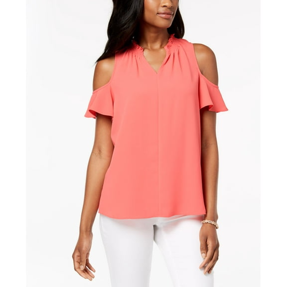 Charter Club Seamed Cold Shoulder Top Porcelain Rose L