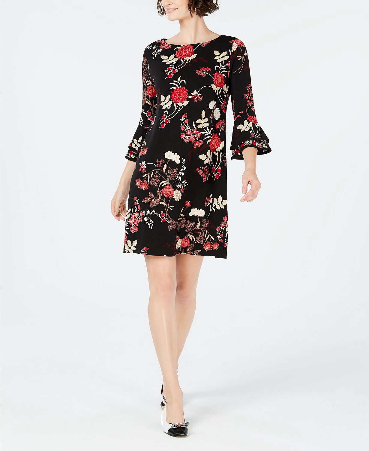 Charter Club Printed Bell-Sleeve Shift Dress