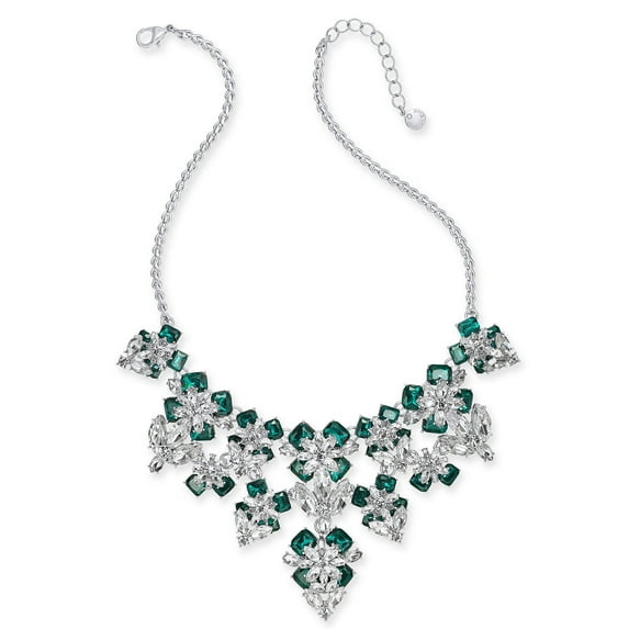Charter Club Silver-Tone Emerald Crystal & Stone Flower Statement Necklace