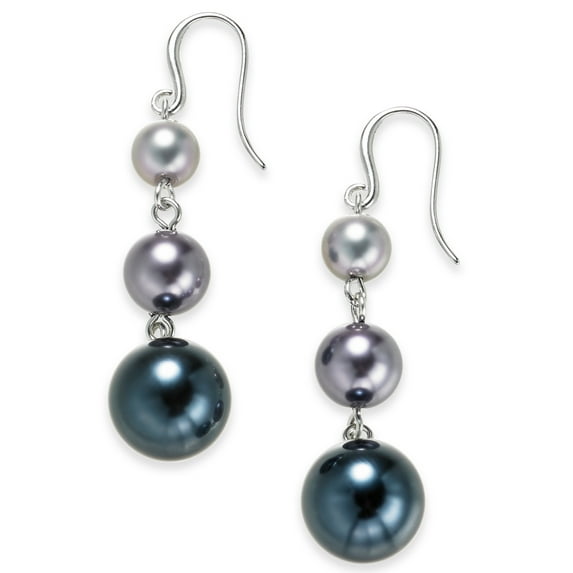 Charter Club Silver-Tone Imitation Pearl Graduated Linear Drop Earrings, Silver/Purple