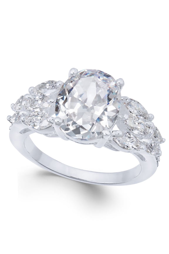 Silver-Tone Triple-Cubic Zirconia Ring