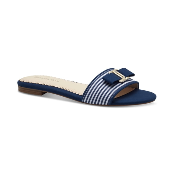 Charter Club Skyla Flat Sandals Navy Stripe 8M