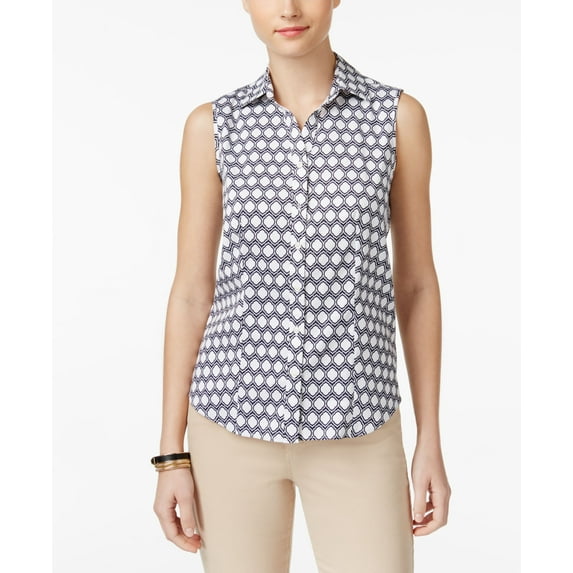Charter Club Sleeveless Print Shirt Bright White 18