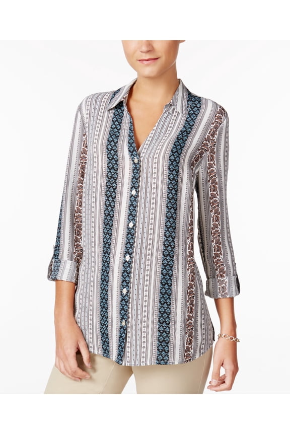 Striped Roll Tab Blouse Cloud Combo 2XL