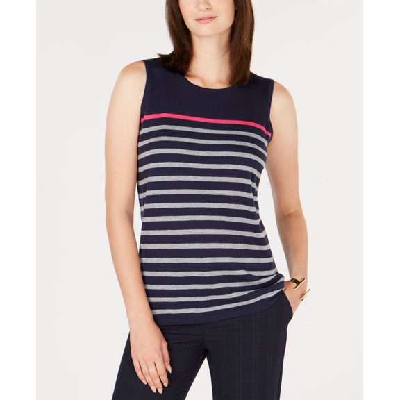 Charter Club Striped Sleeveless Top Intrepid Blue 2XL