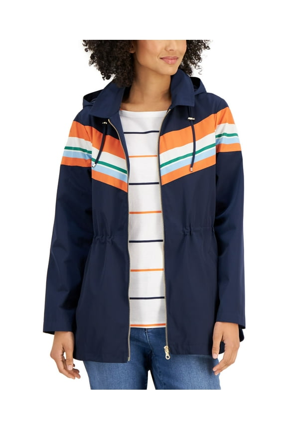 Striped Zippered Coat Intrepid Blue Combo M