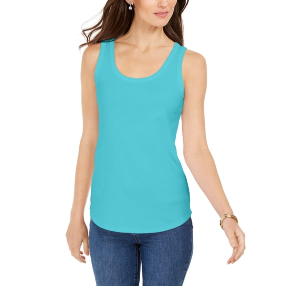 Charter Club Supima Cotton Scoop Neck Tank Top Light Pool Blue XL