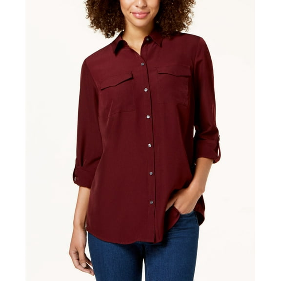 Charter Club Tab Sleeve Blouse Maroon S