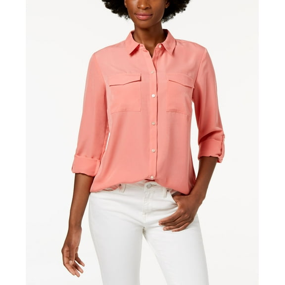 Charter Club Tab Sleeve Blouse Pink Guava XS