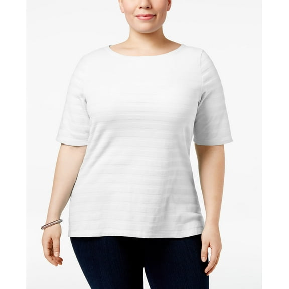 Charter Club Textured Boat Neck Casual Top Womens 1X White shirt MSRP $30