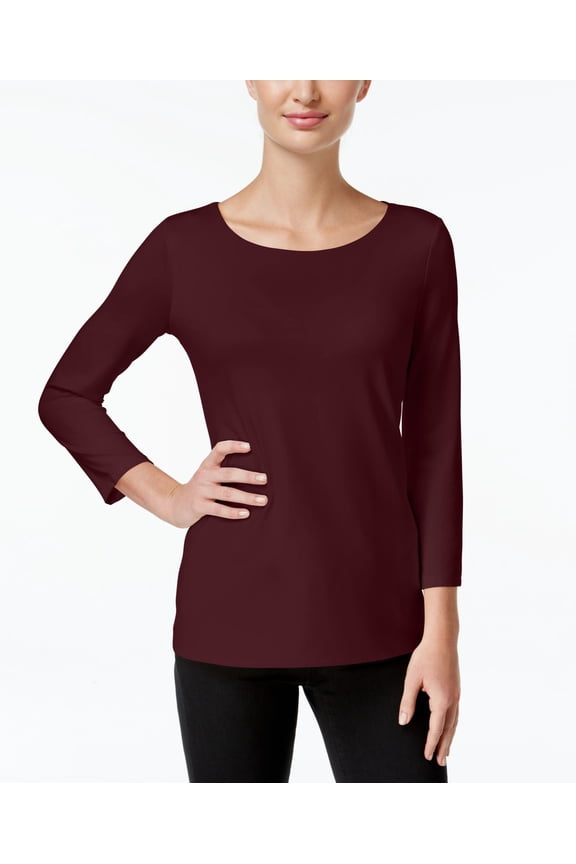 Three Quarter Sleeve Top Cranberry Red XS