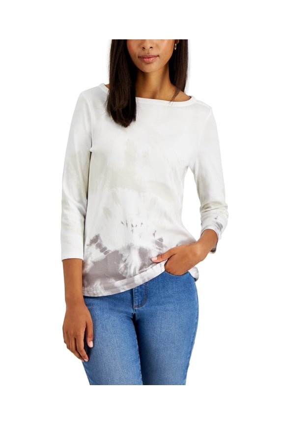 Tie Dyed 3/4 Sleeve Top Grey Combo S