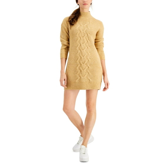 Charter Club Turtleneck Sweater Dress Warm Camel Heather L