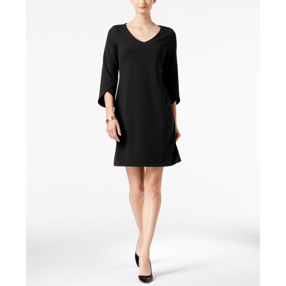 Charter Club V Neck Tulip Sleeve Dress Deep Black XS