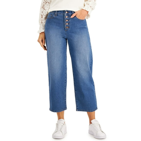 Charter Club Wide Leg Button Fly Jeans Ocean Wash 14