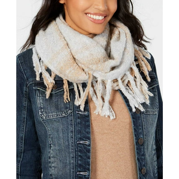 Charter Club Women’s Boucle Plaid Infinity Scarves, White/Multi
