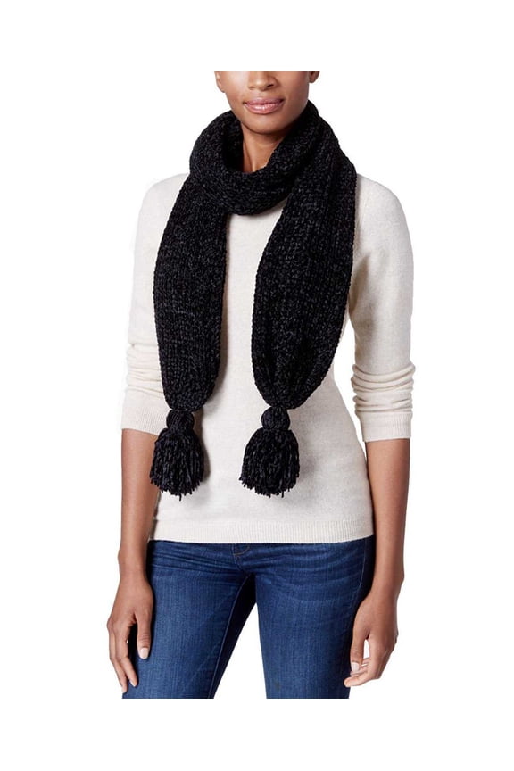 Women’s Velvety Tassel Chenille Mulberry Spice Scarves, Black