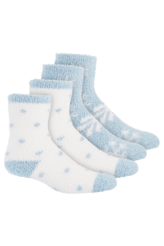 Women's 2-Pack Fuzzy Butter Socks One Size Blue White Snowflakes
