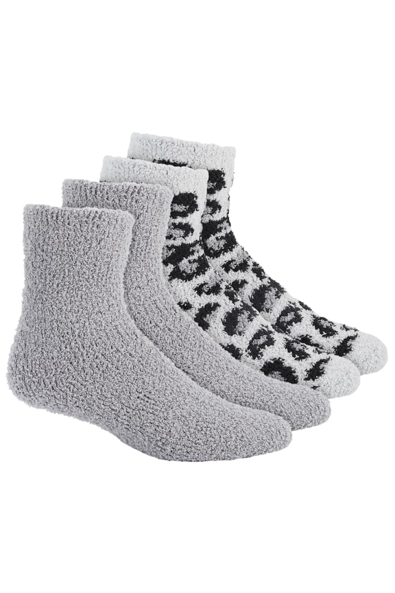 Women's 2-Pack Fuzzy Butter Socks One Size Leopard Gray Black