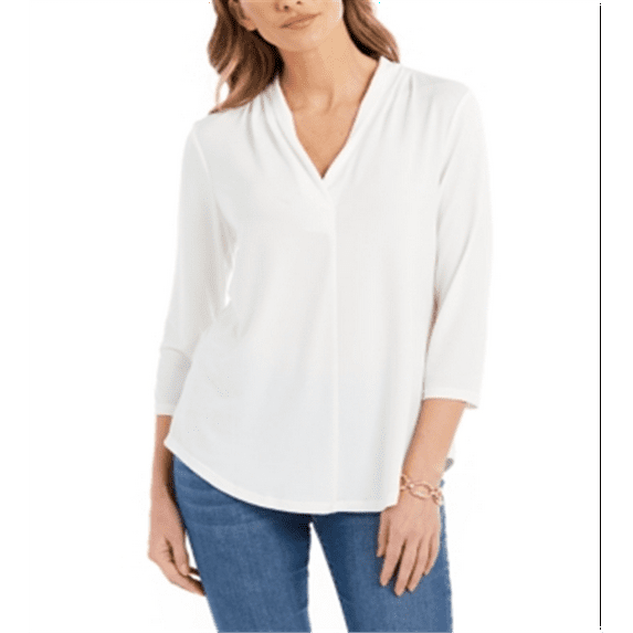 Charter Club Womens 3/4 Sleeve Top Cloud S