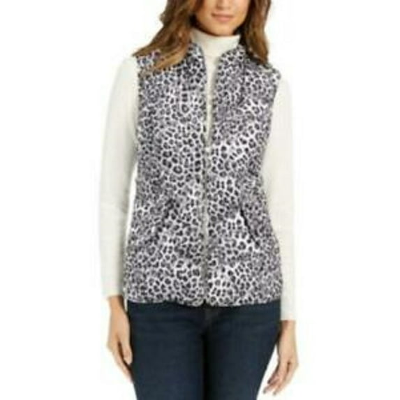 Charter Club Women's Animal-Print Quilted Vest Cloud Combo Size Small